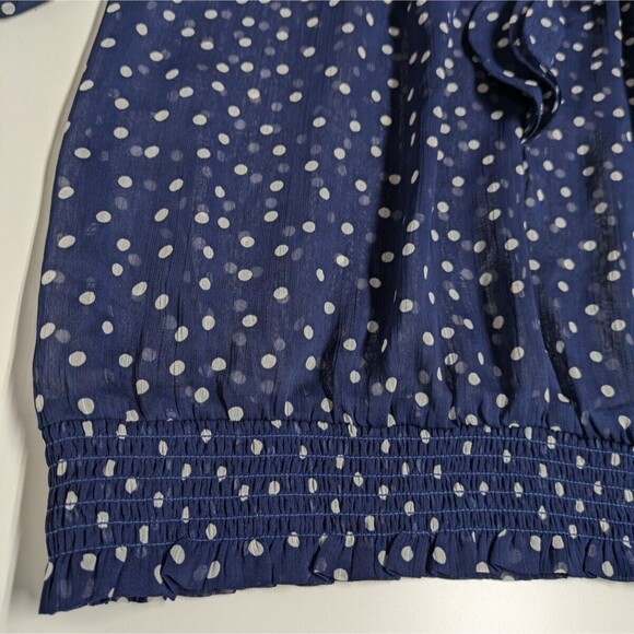 Old Navy Top Women Small Polka Dot Sheer Navy Ruffled Off Shoulder Elastic Neck - Picture 10 of 10